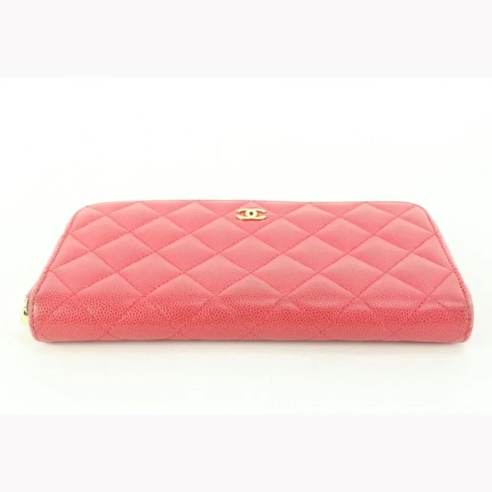 Chanel Hot Pink Quilted Caviar L-Gusset Zip Around Long Wallet 71cz56s